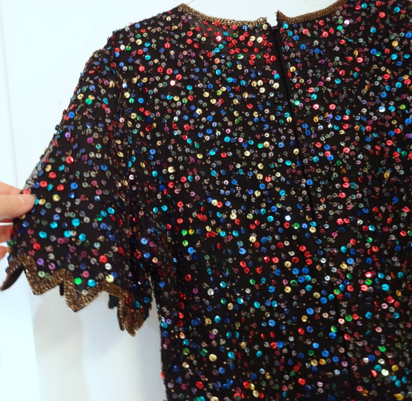 Vintage Holiday Ugly Christmas Sweater Sz L Confetti Sparkling Sequin Top WOW