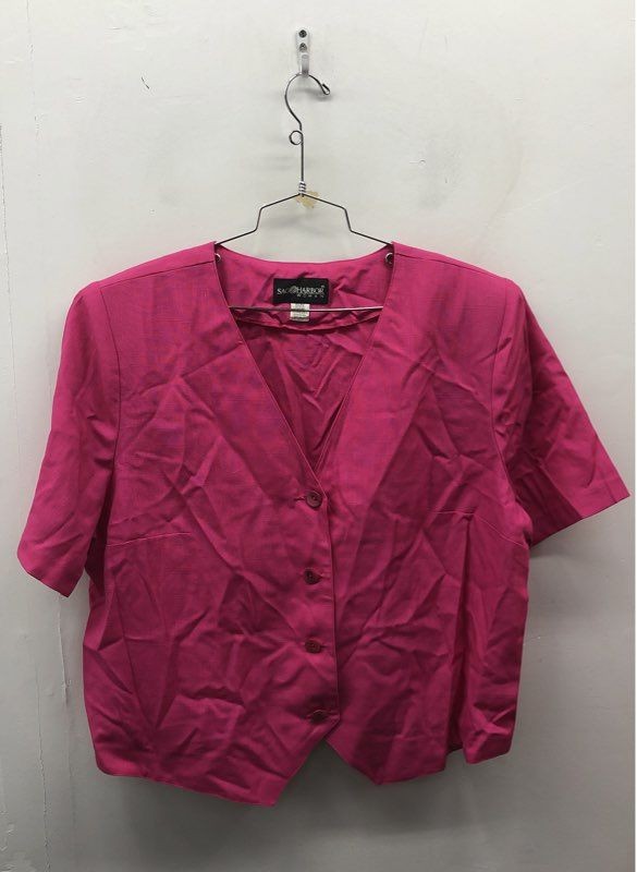 Vintage 90s Sage Harbor Women’s Fuchsia Pink Linen Look Button Front Top Sz 20W