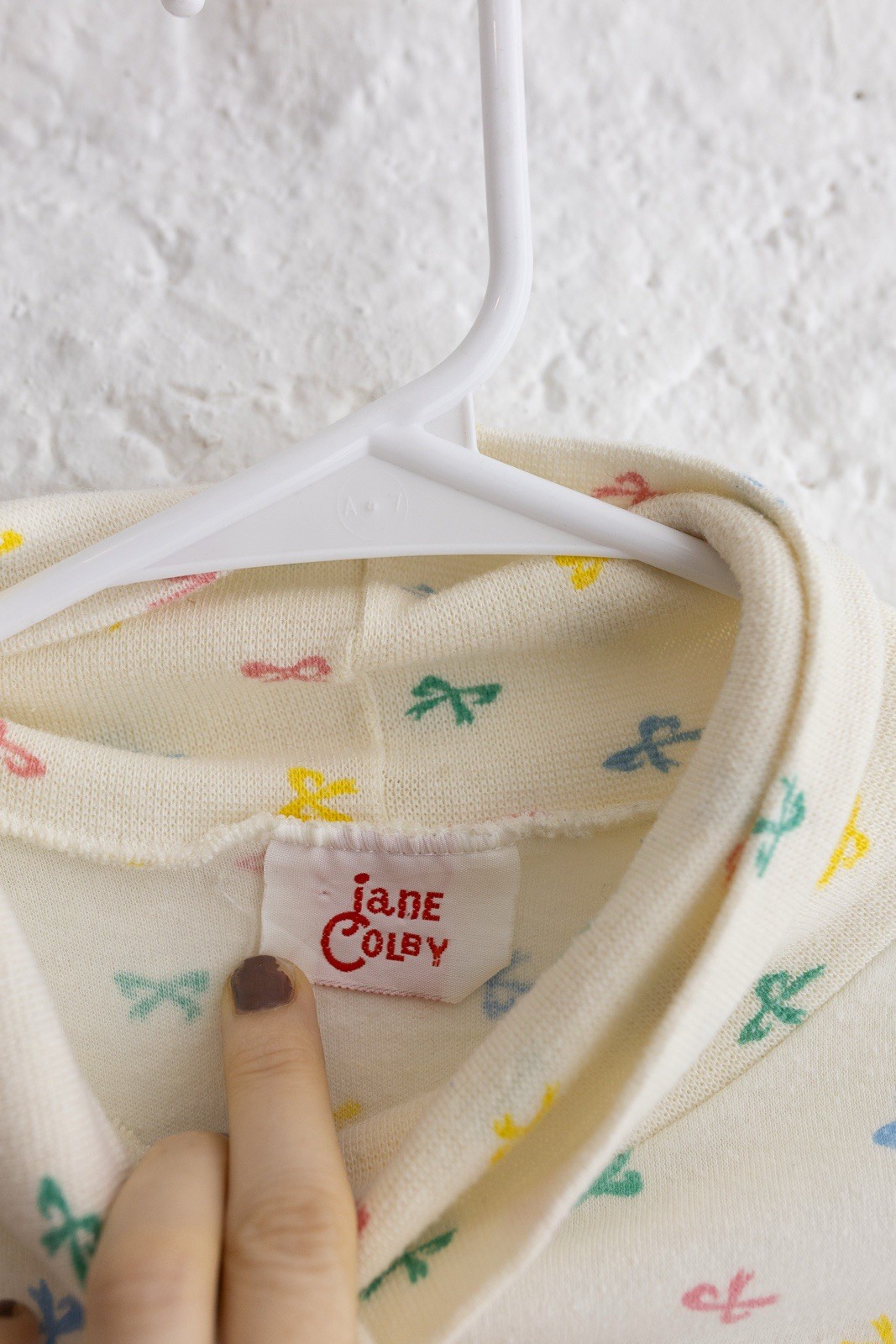 Vintage Jane Colby Cream Turtleneck w/ Mini Bow Print Long Sleeve