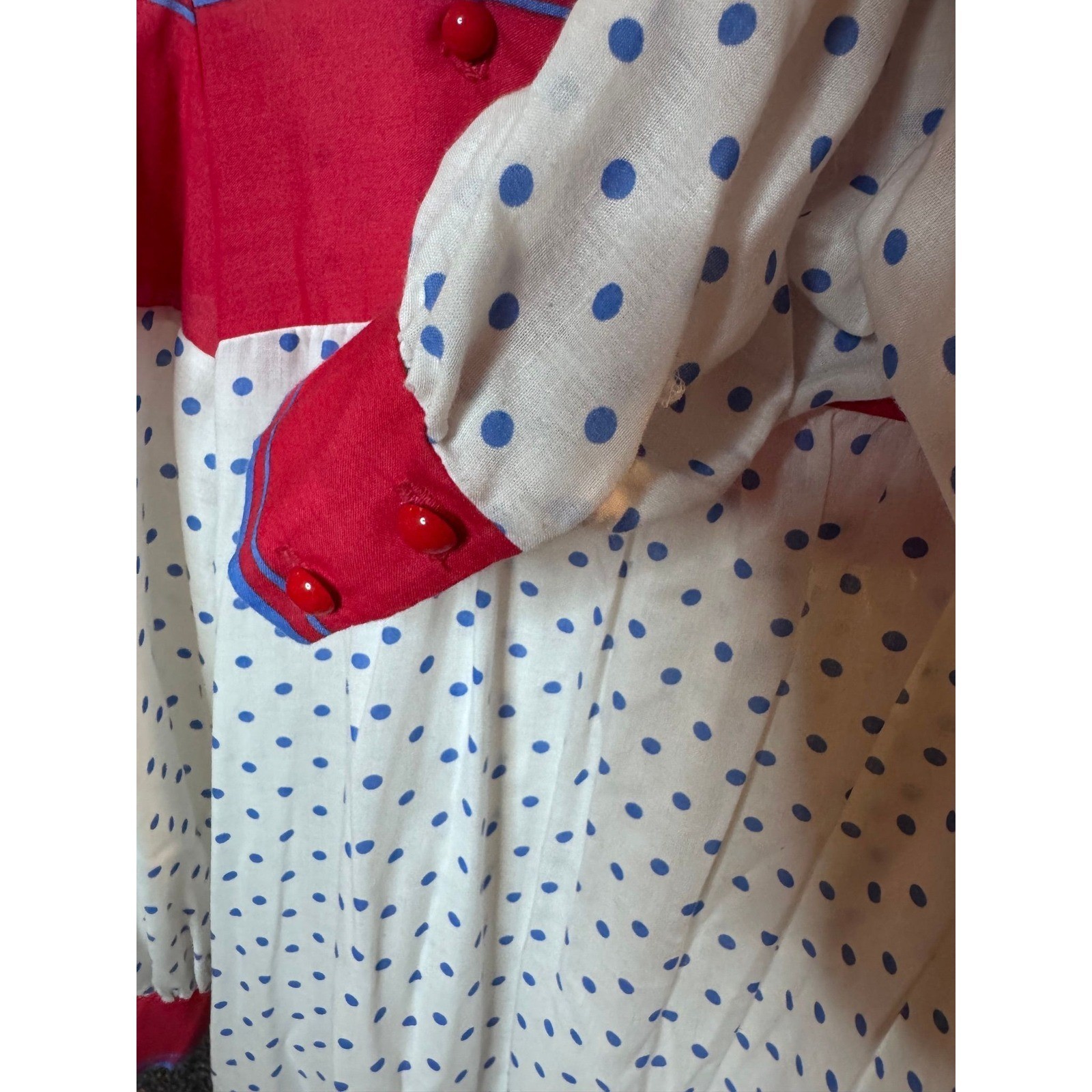 136 Christian Dior Vintage Polka Dot Maxi Nightgown Blue Pink White Pockets