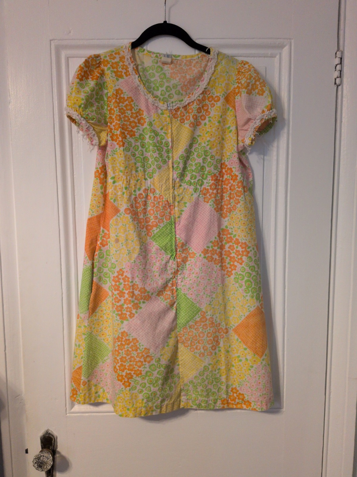 Vintage Summer Cotton Blend Housedress By Gaymode Bright Floral XS Pocket Retro