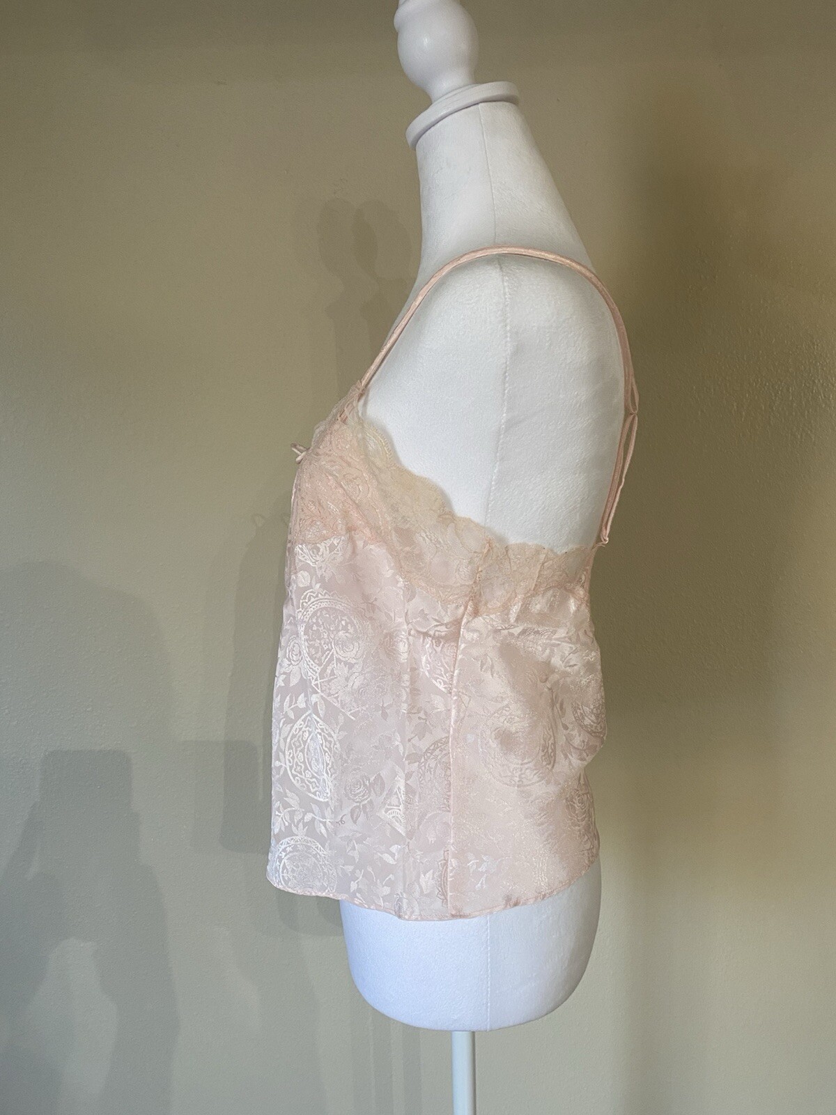 Vintage 1980s Victorias Secret Babydoll Pink Lace Camisole Tank Top Slip