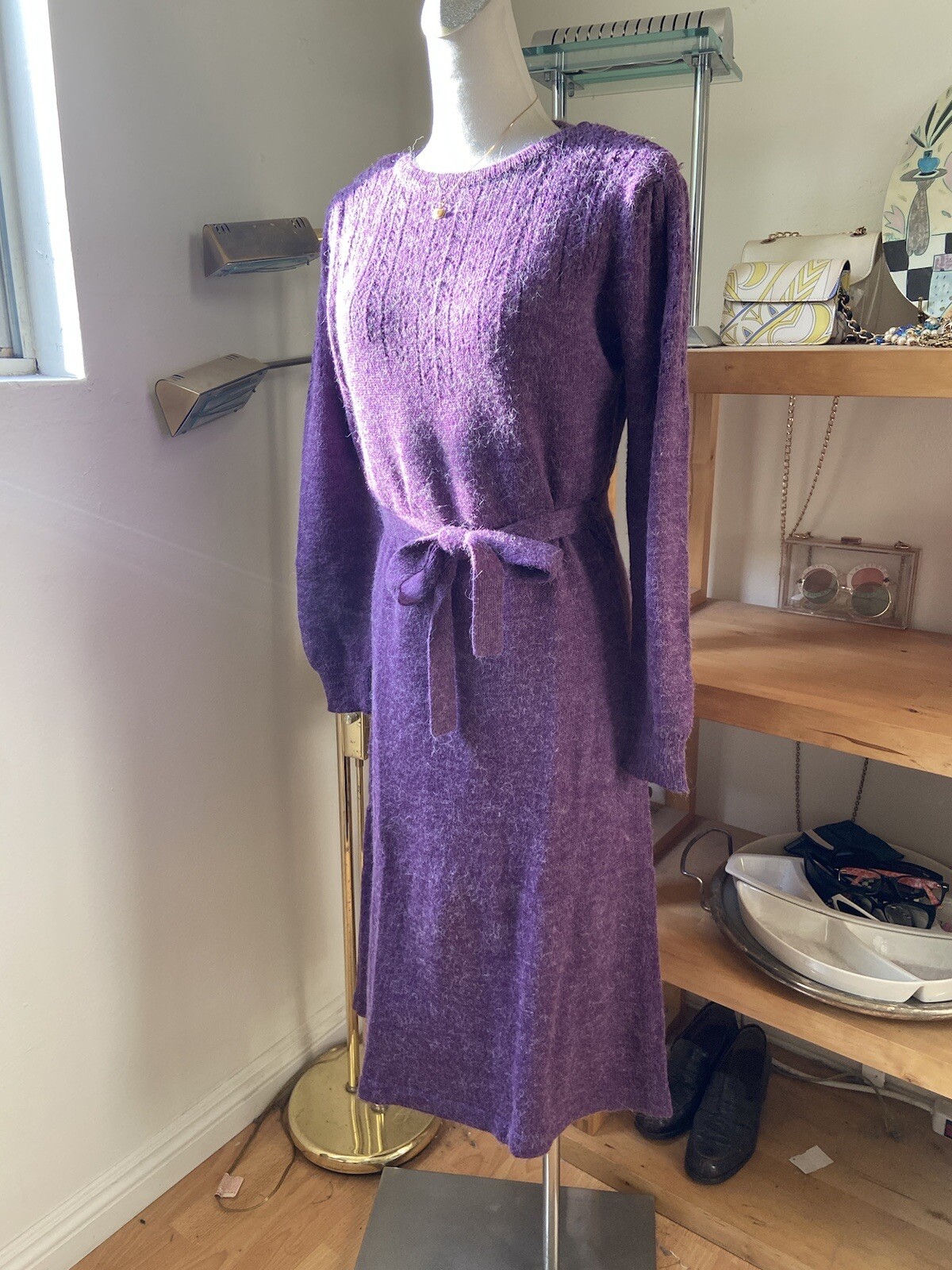 Vintage 70’s Joni Blair Dress Purple Knit Sweater Dress Medium
