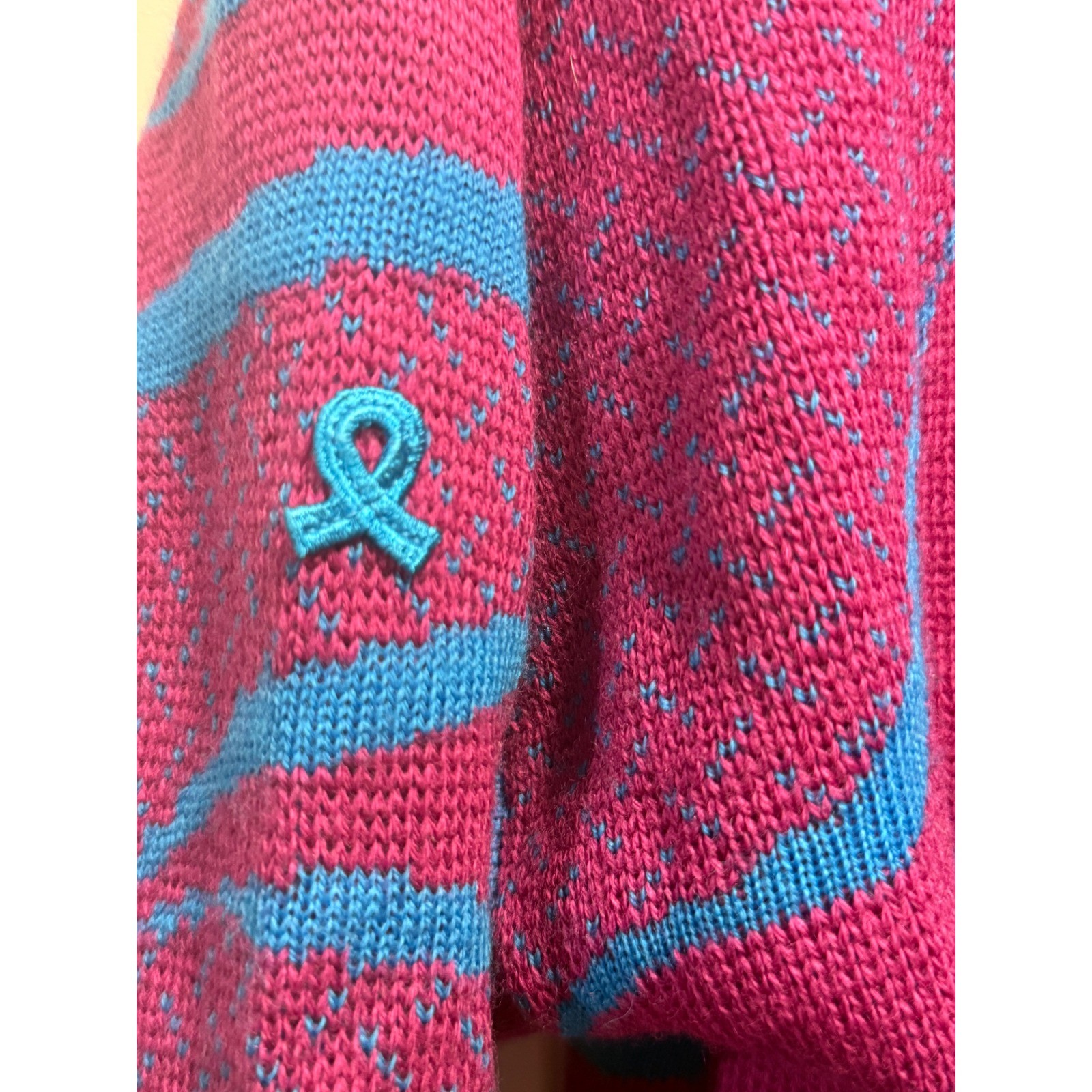 VTG Demetre Wool Sweater Magenta Turquoise Wave Knit Made in USA Ladies Medium