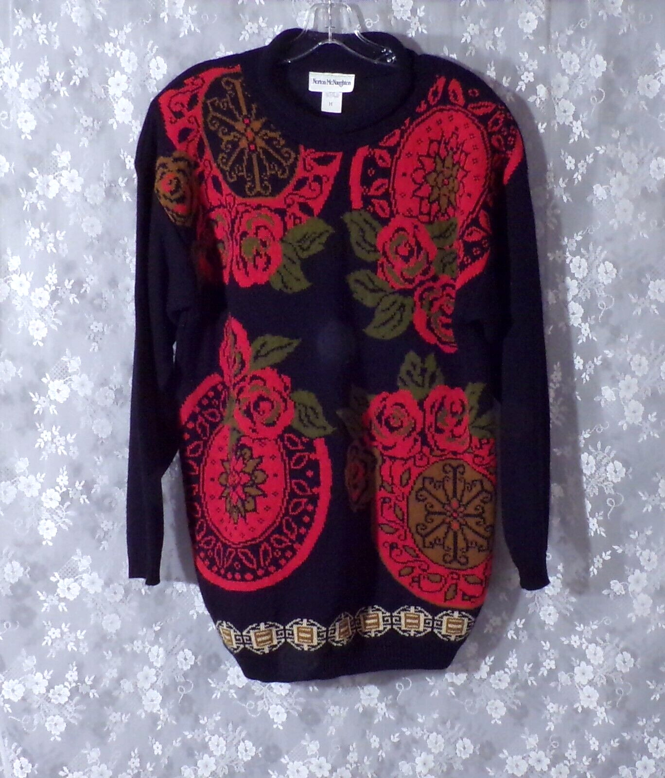 Vintage 80s Floral Sweater Size Large 1980s Retro Whimsigoth Goth Garden Boho