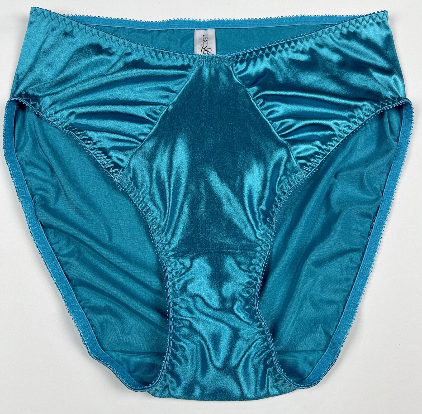 Hi-Cut Satin Brief with Ruched Accents · Light Blue · L/7
