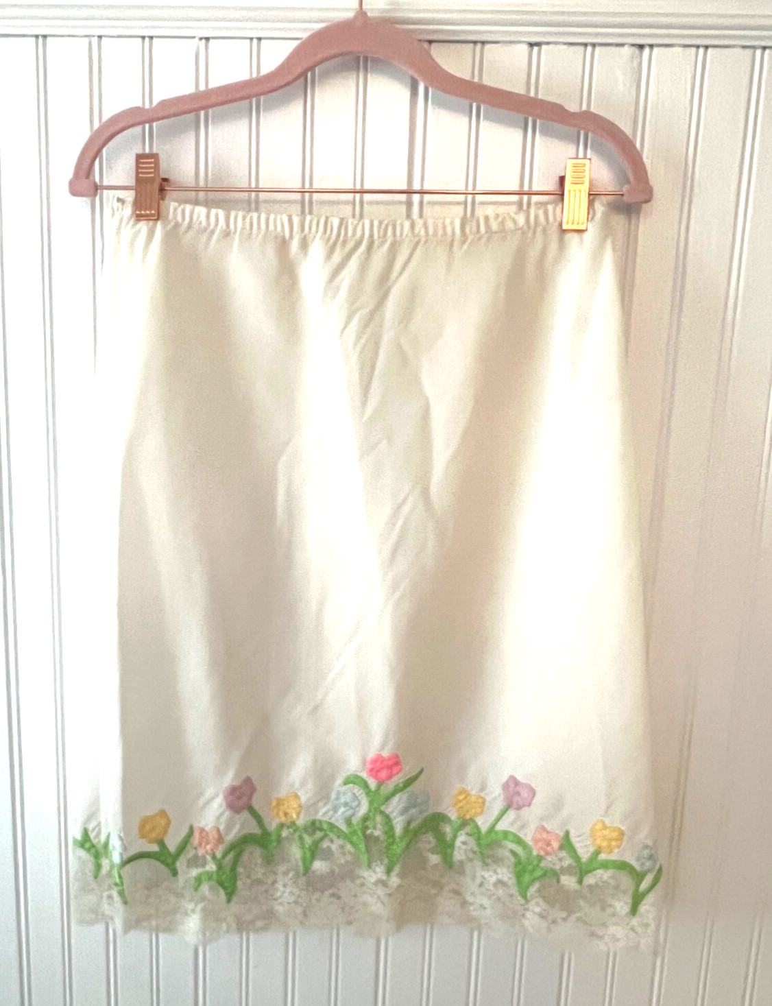 VTG 50s Odette Barsa Floral Hand Embroidered Tulips Multi Half Slip Size M