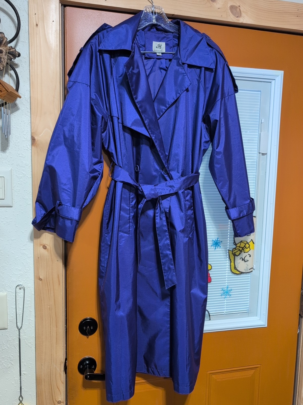 Vtg. JH Purple Trenchcoat Rain coat Size 14 Ladies Pleated Back Excellent Condit