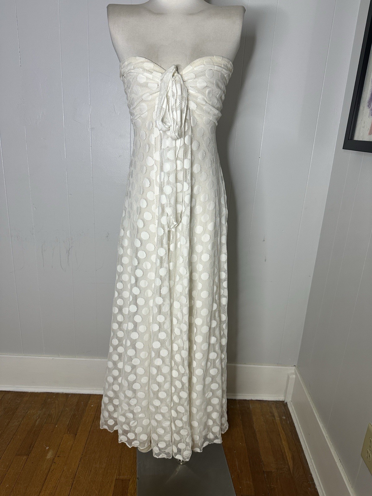Vintage White Polka Dot Tube Maxi Dress With Cardigan Set VOLUP