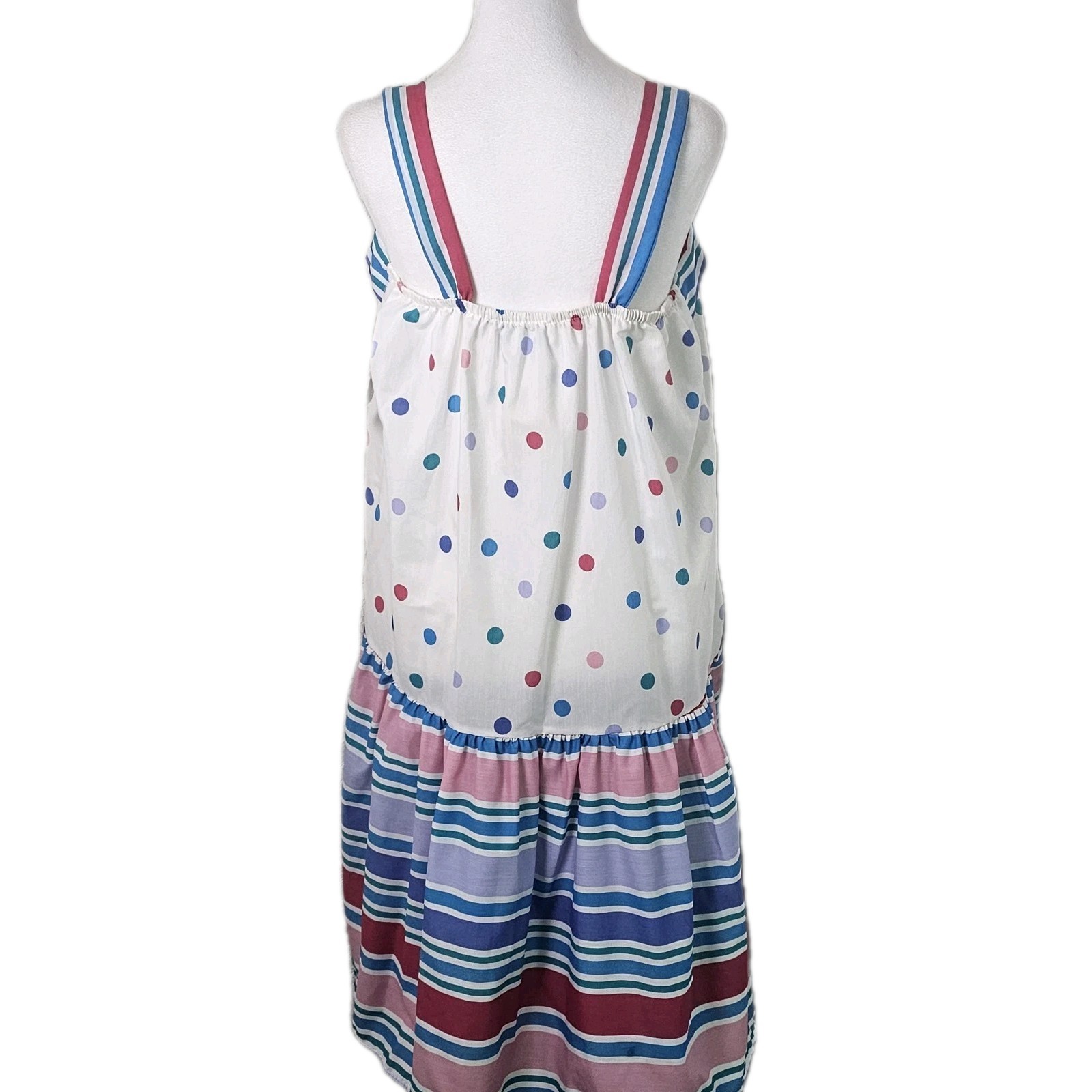 VTG 1980’s Its A Charm Deadstock Multi Color Polka Dot/Stripe Dress Whimsy Sz L
