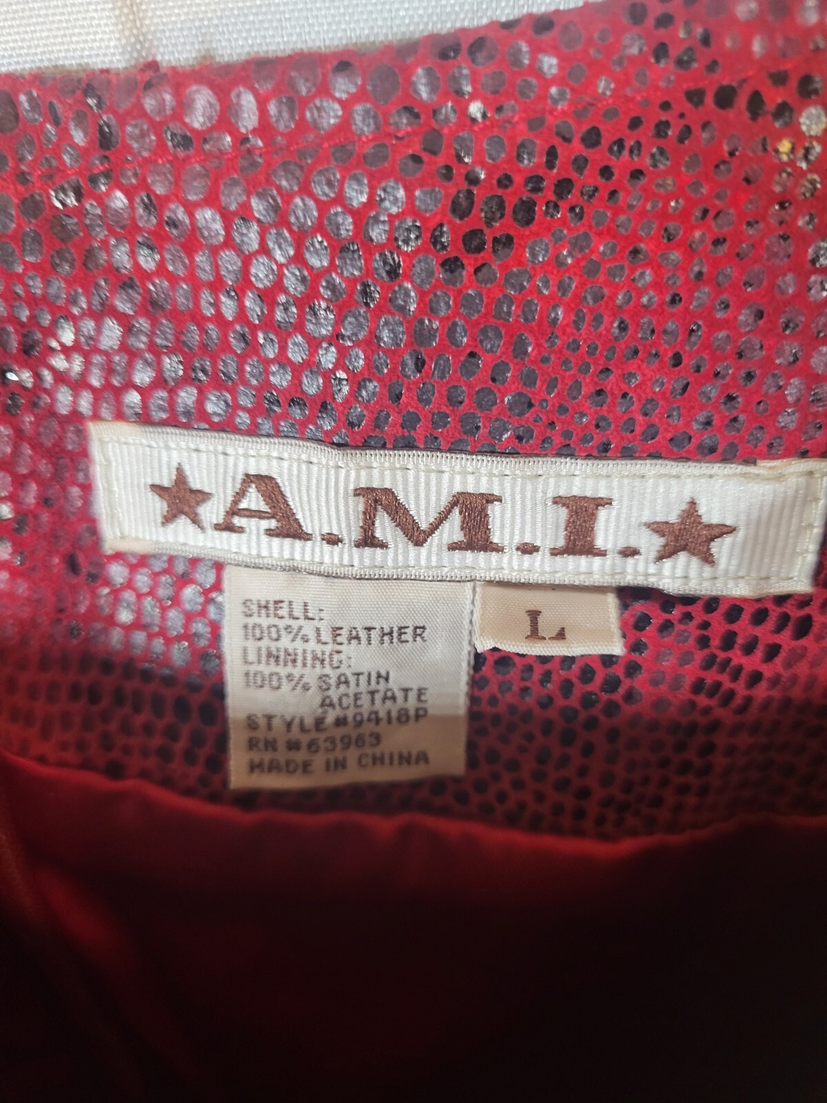 VIntage 80s Red Leather & Satin Snakeskin Dress By A.M.I Womens L