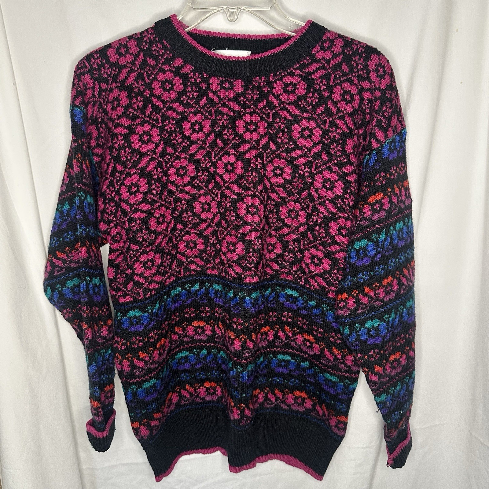 Vintage Women’s Large Multicolor Floral Sweater Partners By Mervyns Pink Blue