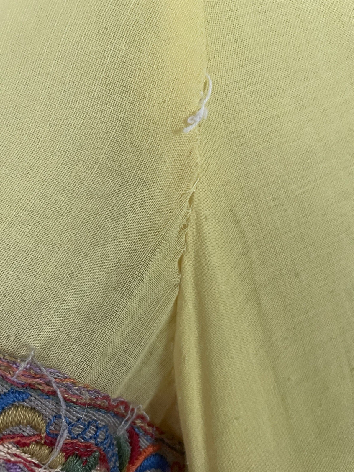 Vintage 70s Beverly Paige Yellow Cotton Gauze Boho Maxi Dress Embroidered Hippie
