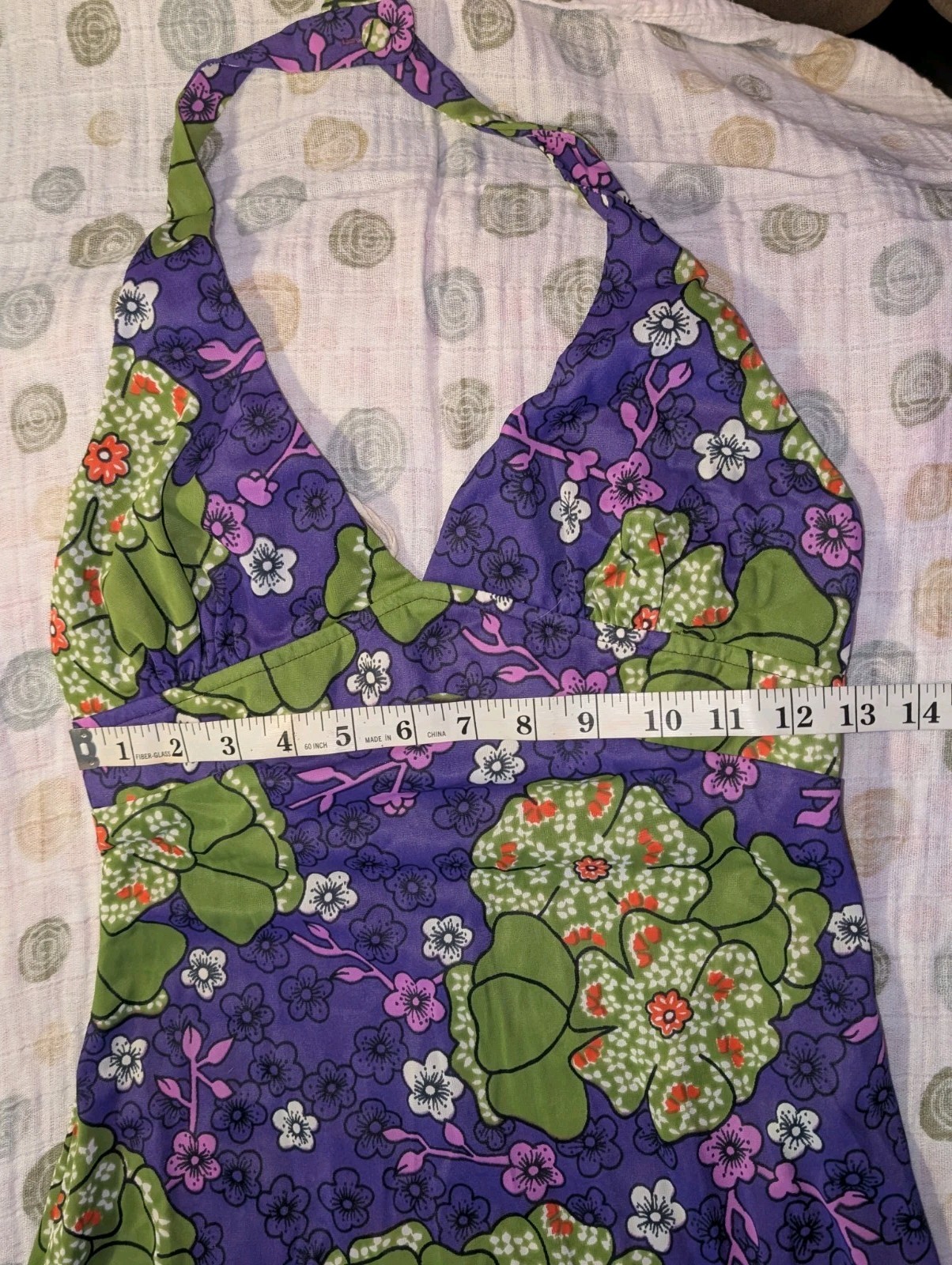 Vintage 70s HOUSE OF NINE Floral Halter Maxi Dress S Nylon Az 7 Green Purple