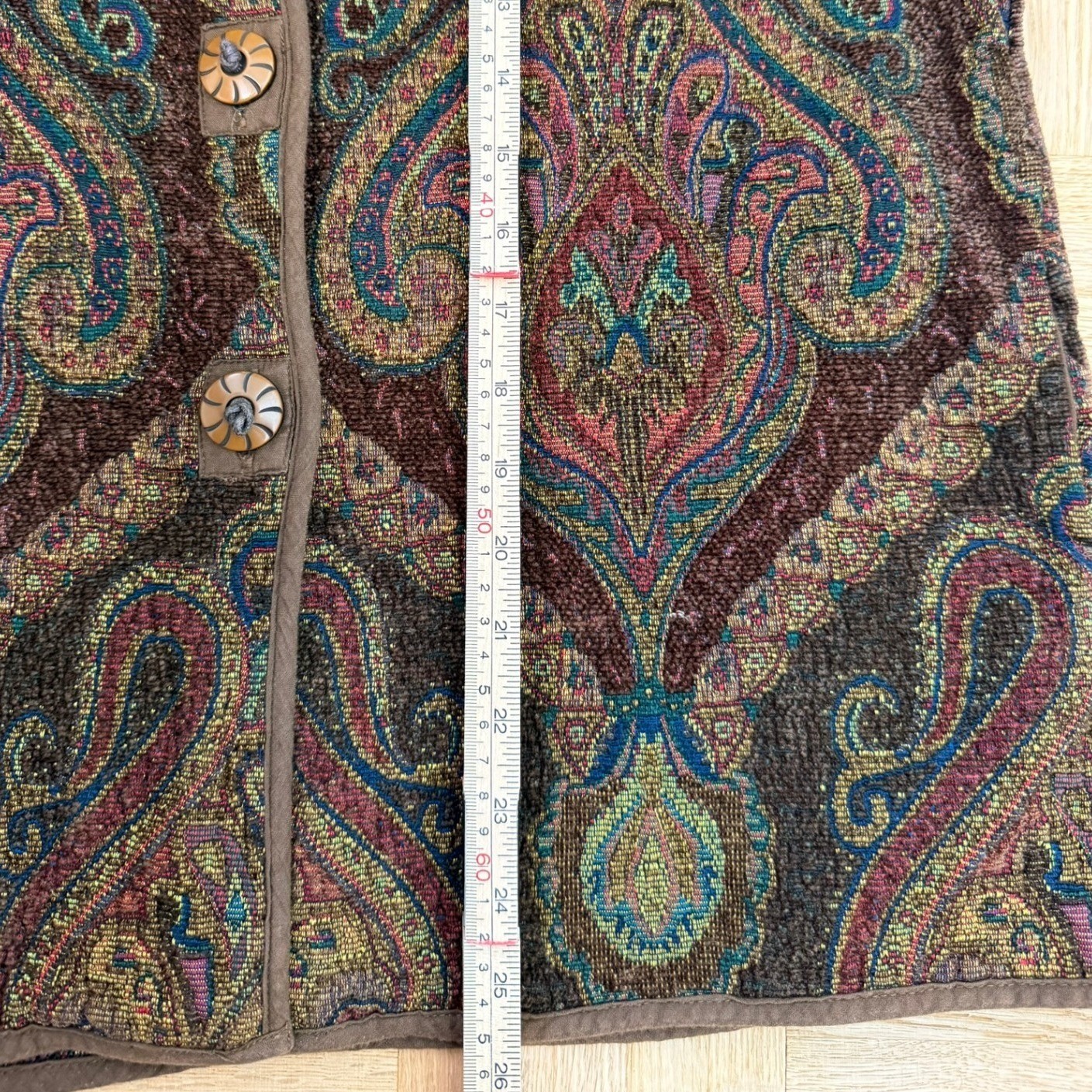 Flashback Vintage Tapestry Paisley Jacket Brown Boho Toggle Button Coat Large