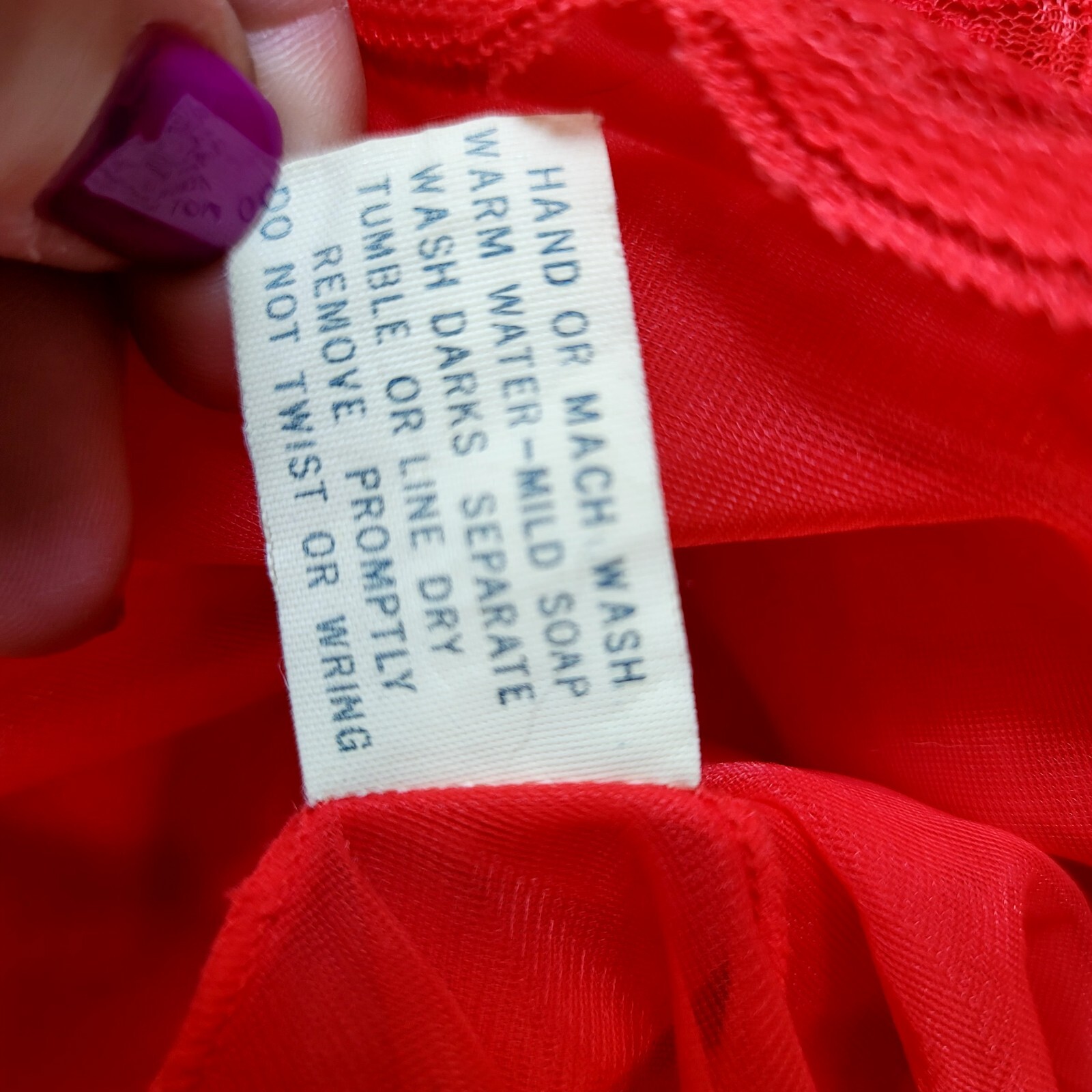 Vintage 70s CHIC Lingerie Size S Red Nylon Full Length Lace Trim Robe Glam