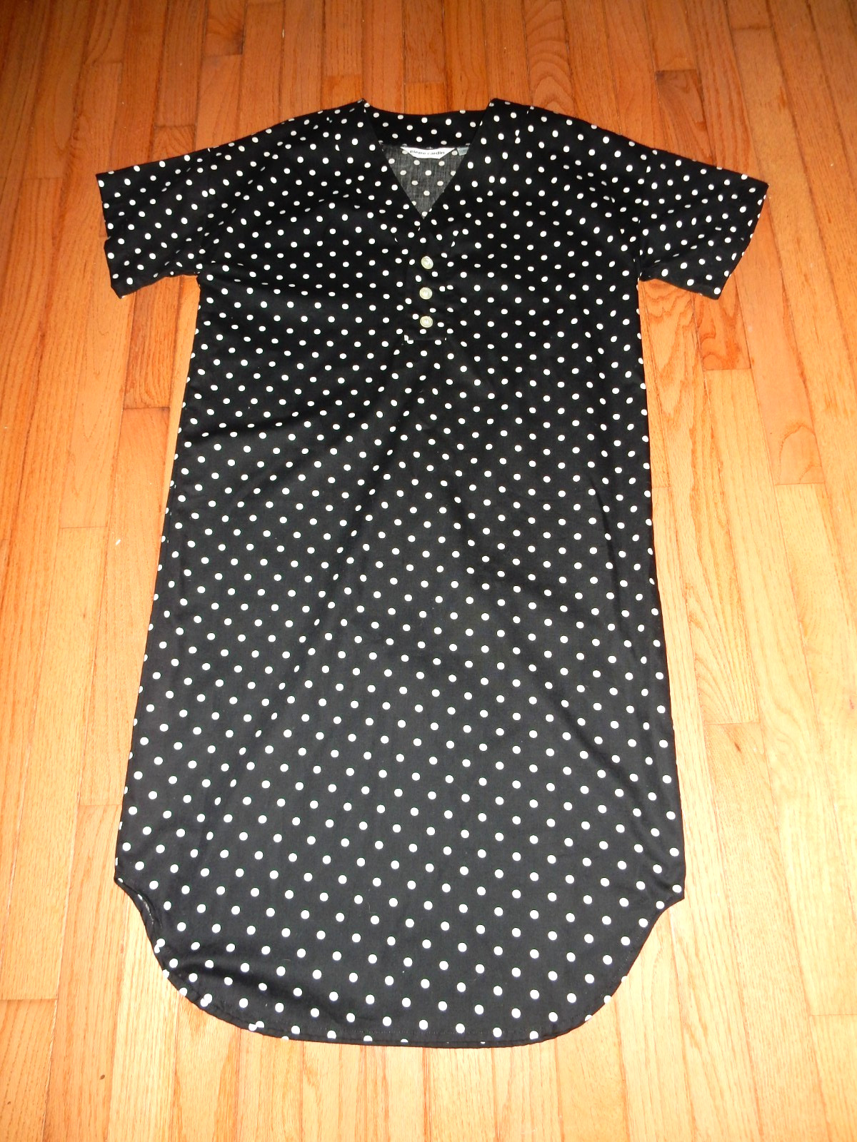 VTG Pierre Cardin Black & White Polka Dot Straight Shirt Dress M Made in USA