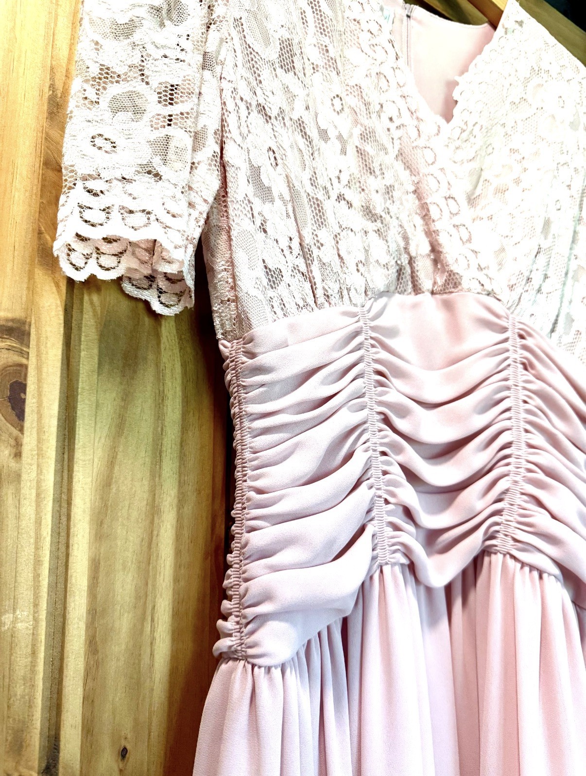Vintage ILGWU Women’s Union Made Pink Lace Midi Dress Sheer Romantic Size 8 USA