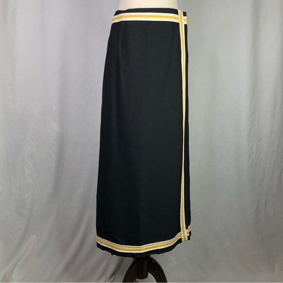 VINTAGE Century of Boston maxi pencil wrap skirt black yellow white size 8