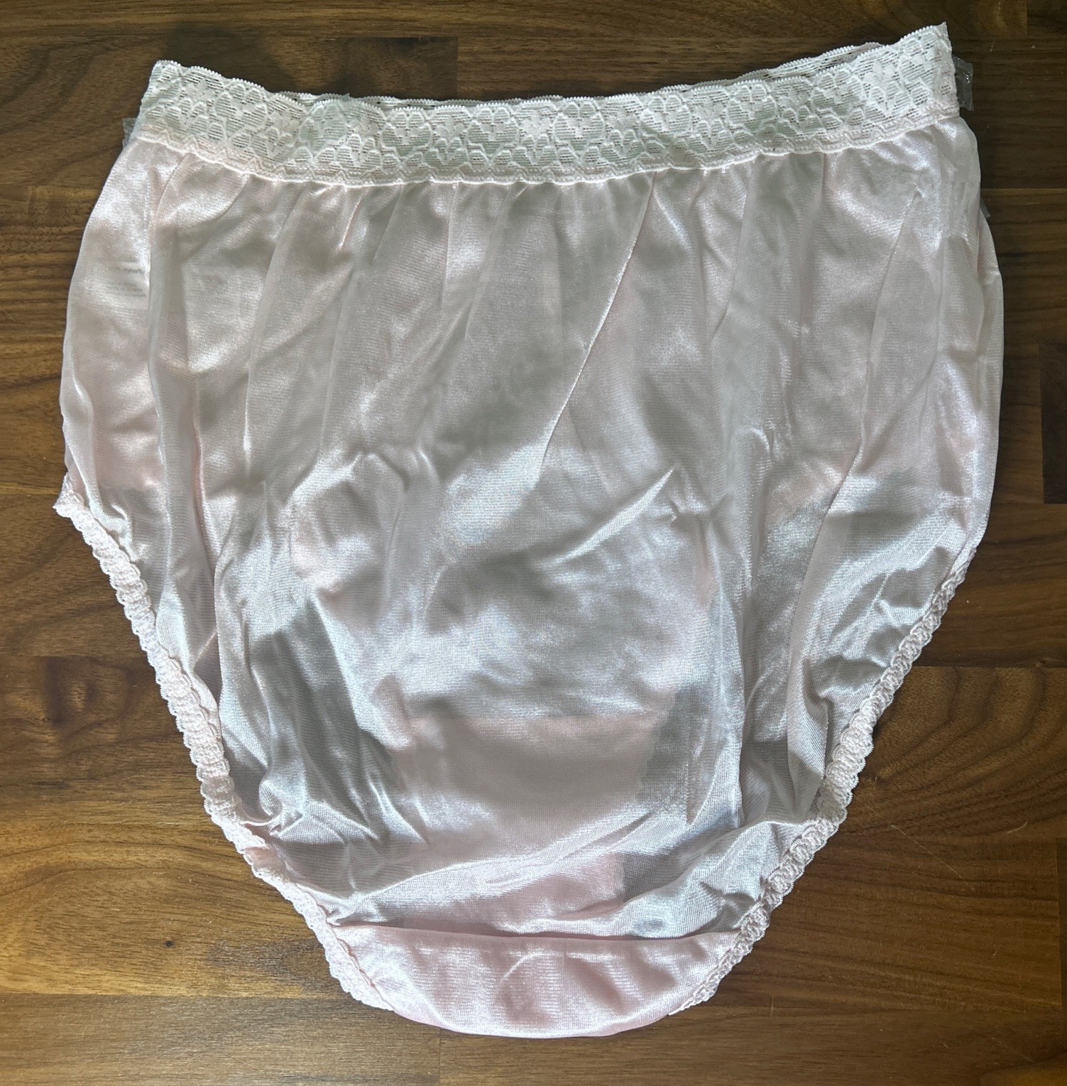 Vtg Fruit Of The Loom Panties Sz 6 Pink Silky Nylon Lace Hi Cut Side Tag NOS