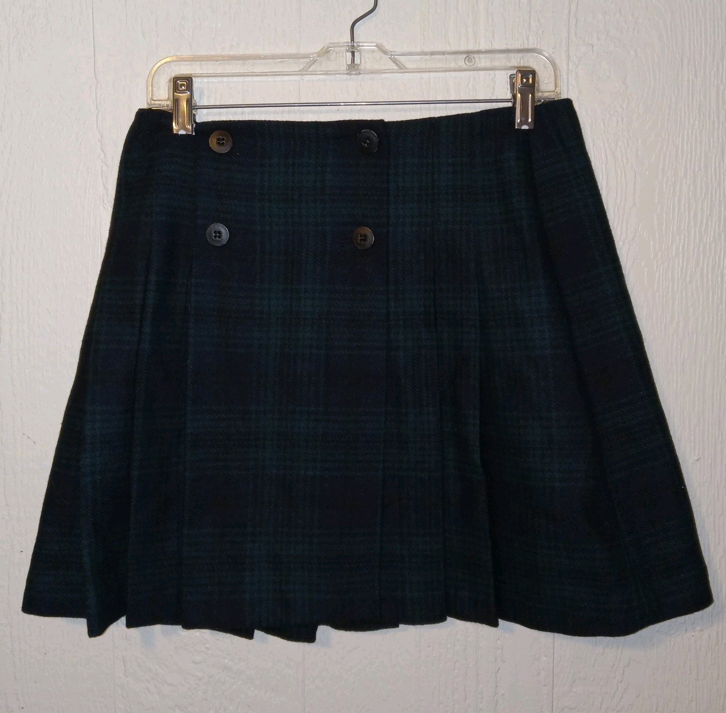 Vintage 90’s Y2K 100% Wool Plaid Pleated Skirt Green Size 10 Made in Italy