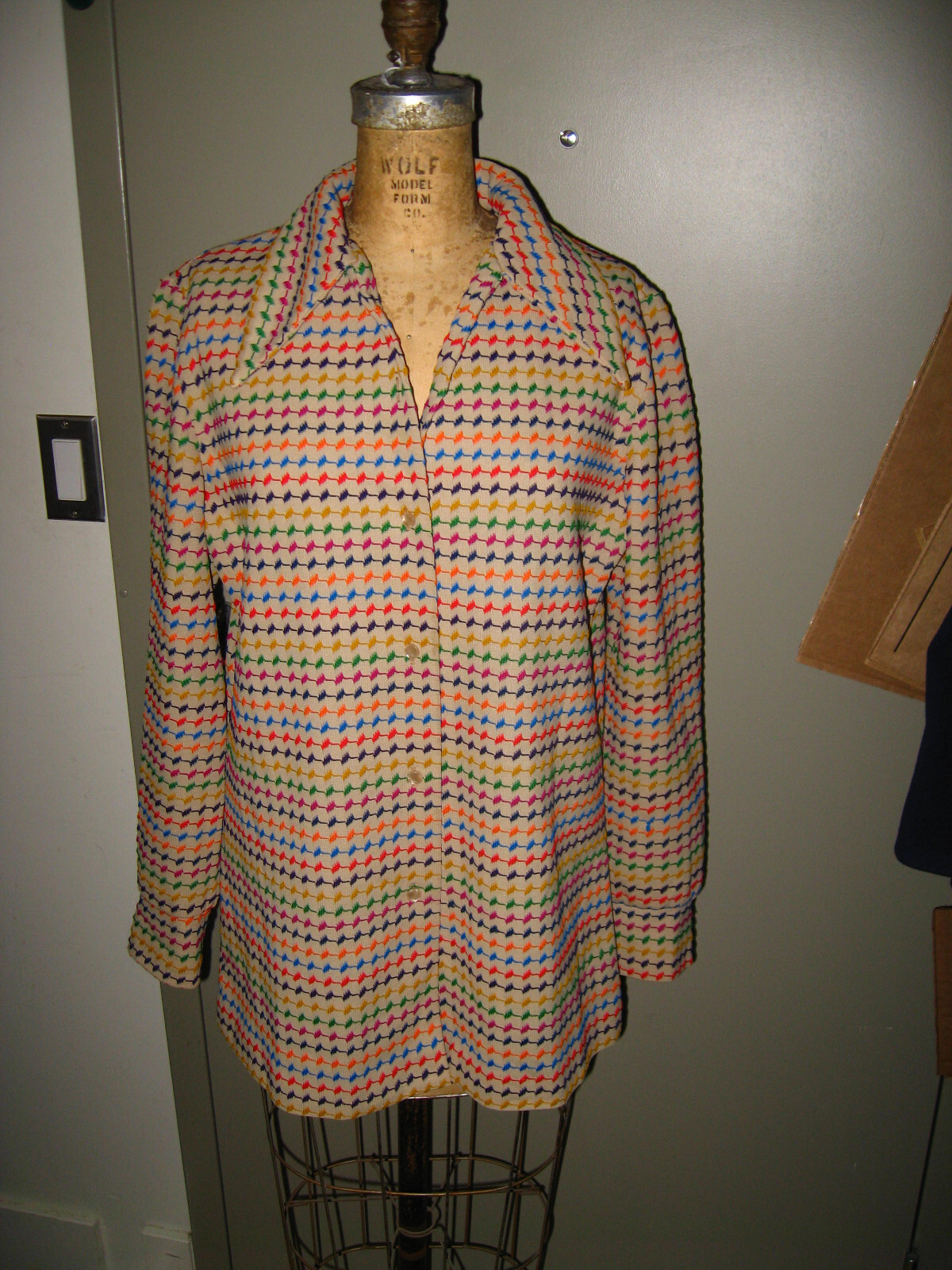 Graff Californiawear Women’s 1970’s Jacket Large – Beige & Rainbow Polyester