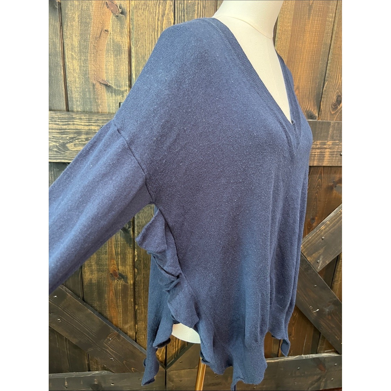 Anthro Moth Blue Oversized Wool Blend Ruffle Tunic Sweater S Boho Chic Lagenlook