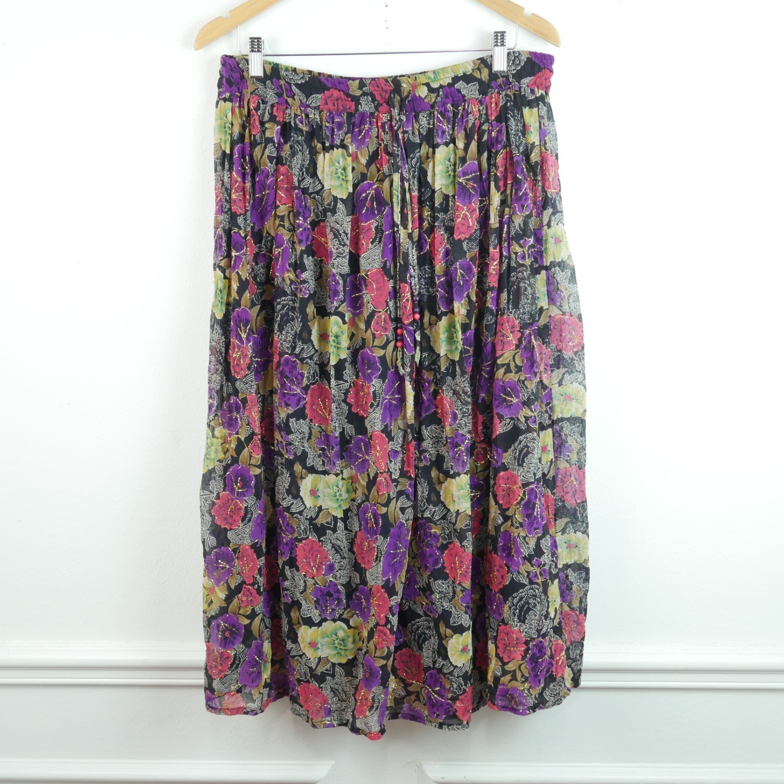 Vintage 90s Small Midi Maxi Skirt Gauze Moody Floral Festival Fairy Sheer Boho
