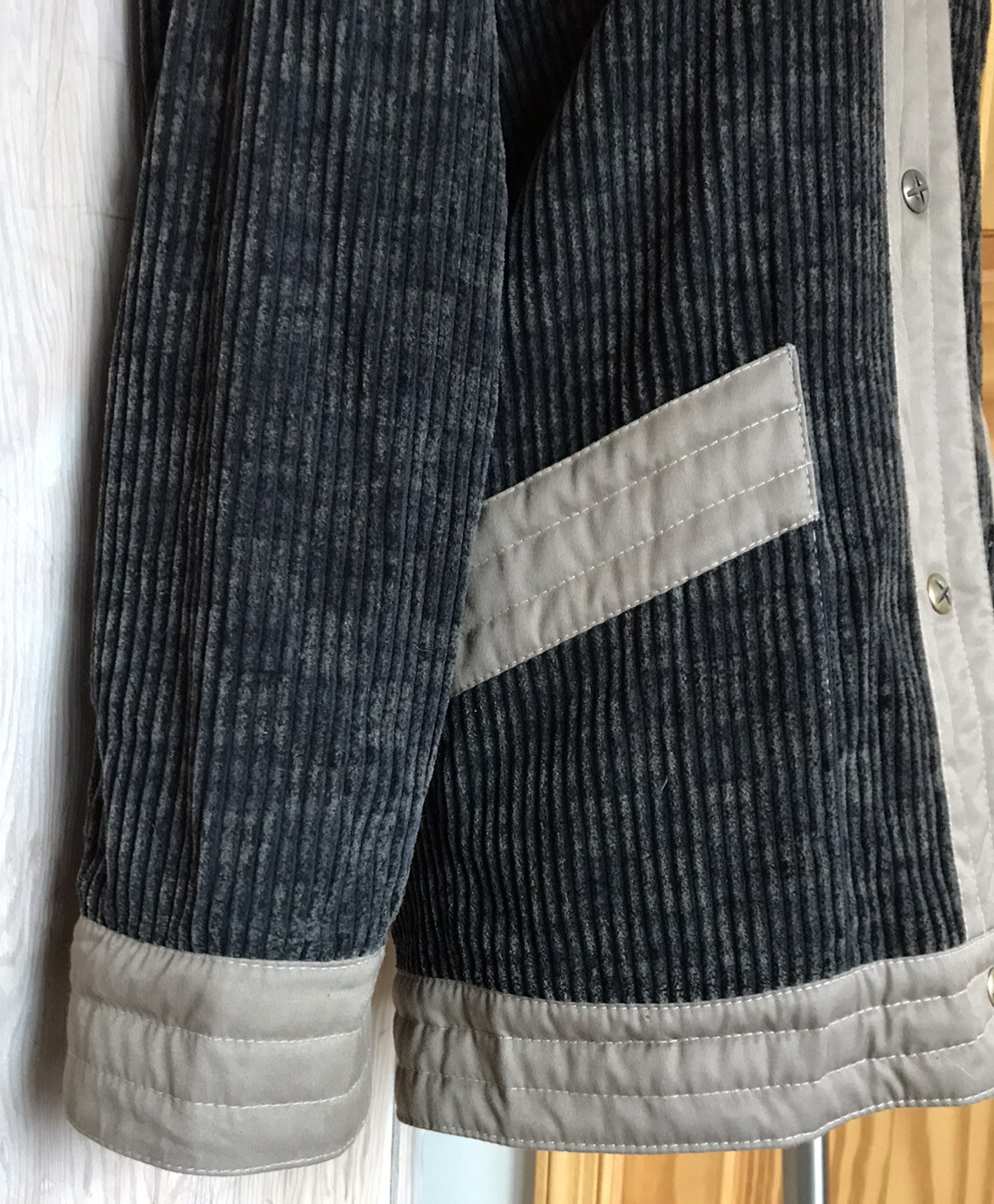 1980s 1990s Vintage Reversible Jacket Coat Canvas To Velvet Corduroy Poland EUC