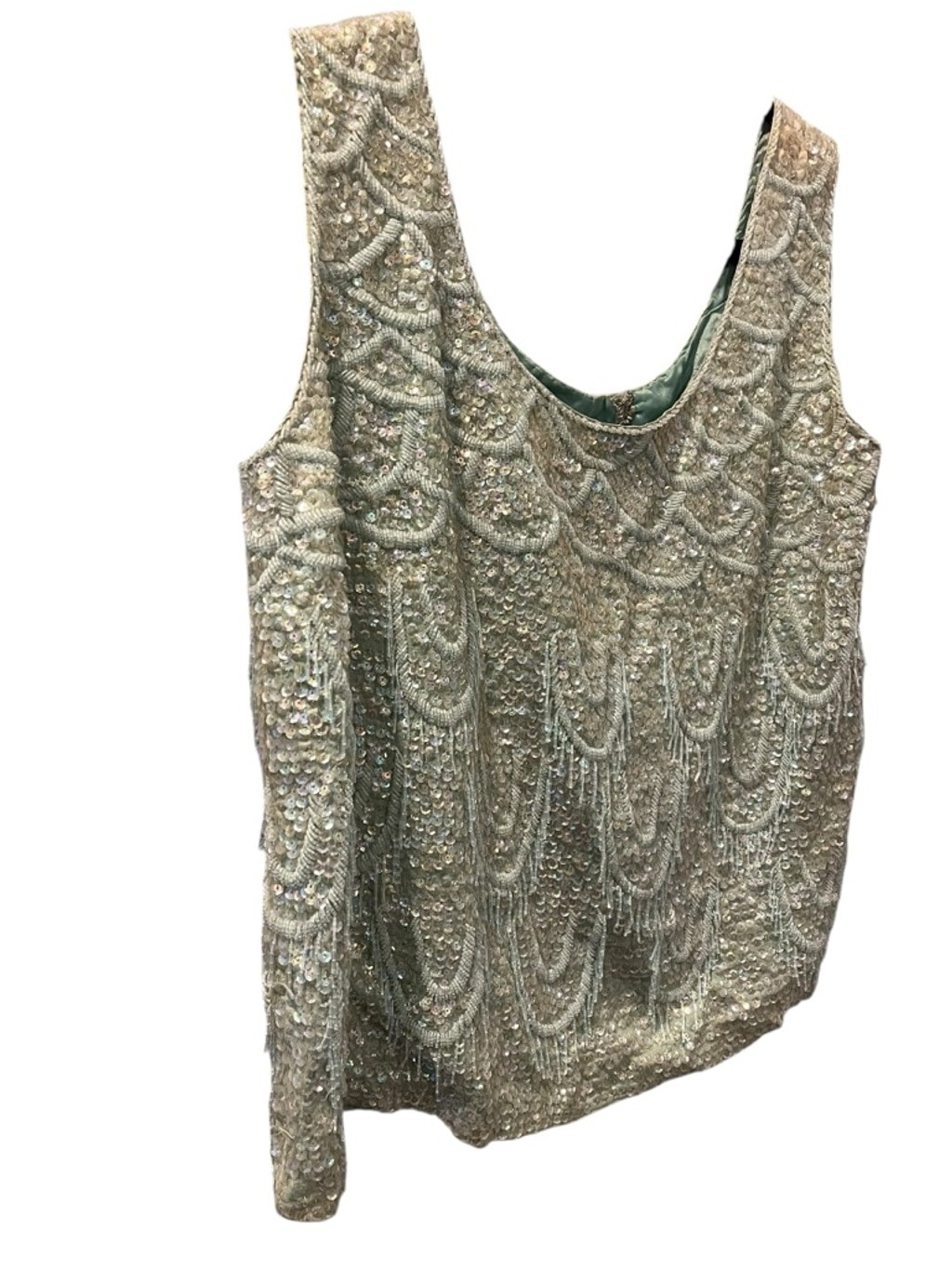 Vintage 60’s Alexander’s Wool Beaded Fringe Sequins Formal Top Size 40 Embroider
