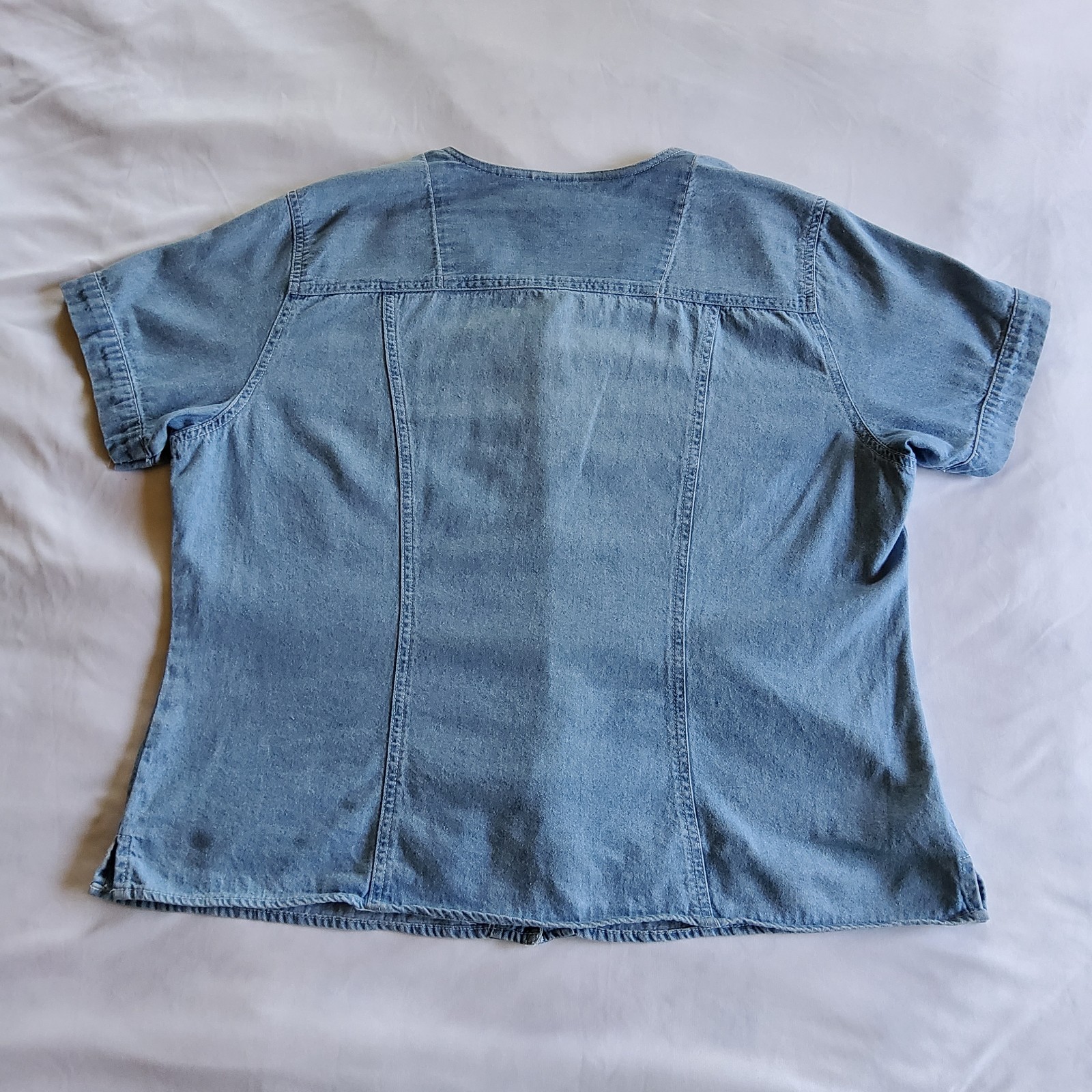 VTG 90s Bill Blass Large Denim Shirt Embroidered Plants Lace Grandmacore