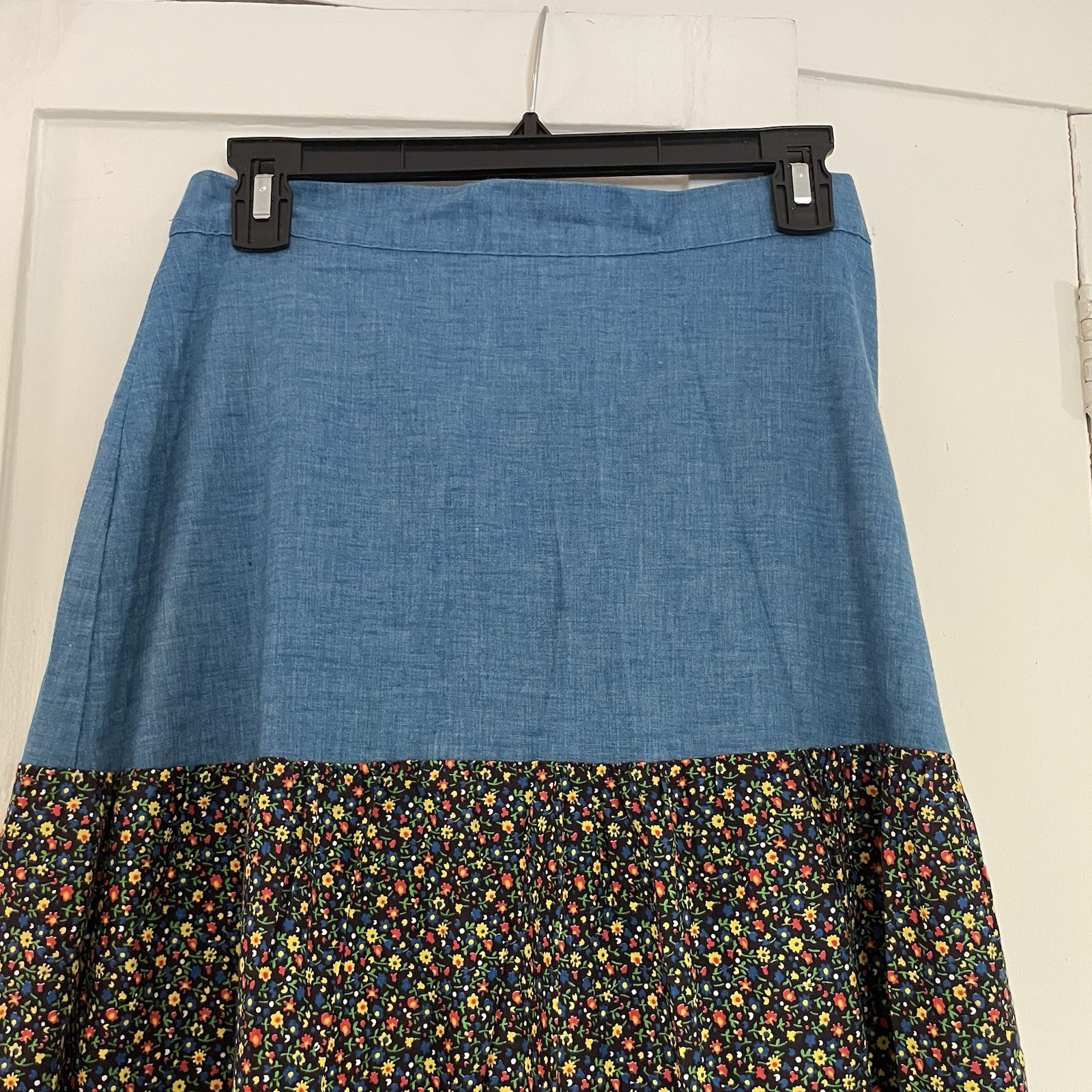 Vintage Tiered Maxie Prairie Skirt JC Penny Chambray And Floral Medium