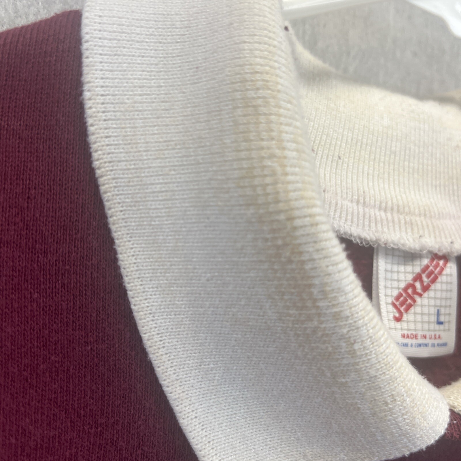 Jerzees Maroon L Collared Patchwork Sweatshirt Cookie Quilt Antique Shop Vintage