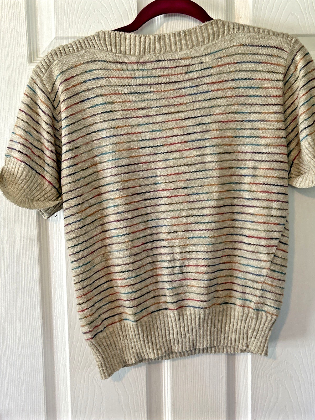 Vintage 80s Barry & Me Women’s S/M Sweater Beige Multi. Stripe Made in USA