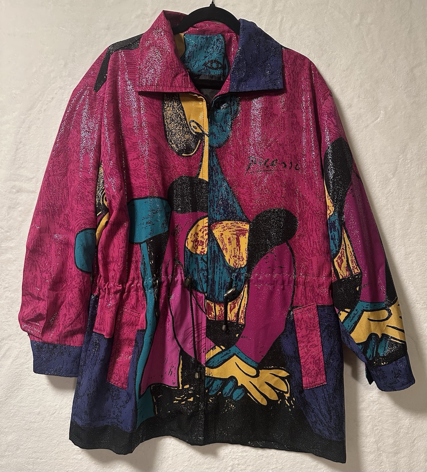 Vintage PICASSO Artwork Windbreaker Anotak Jacket ~Midwaist Drawstring~ One Size