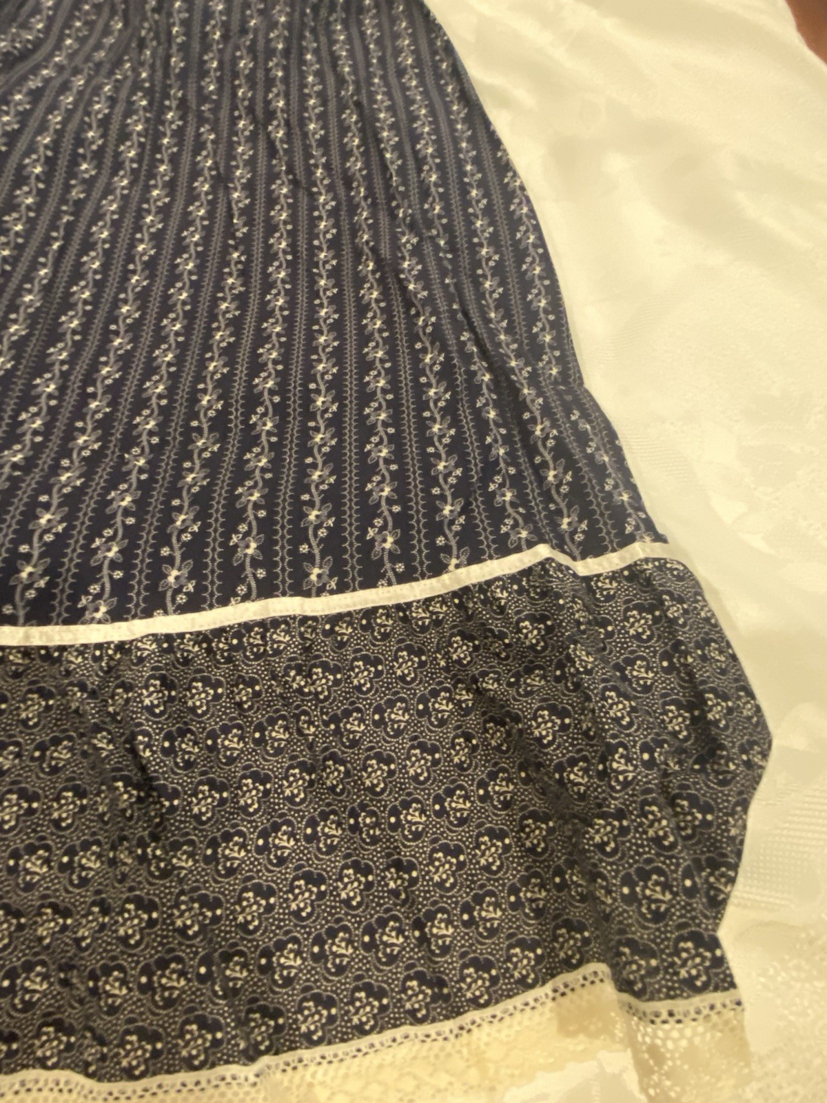 JCPenney navy cotton sun dress spaghetti straps floral lace prairie NWT Large