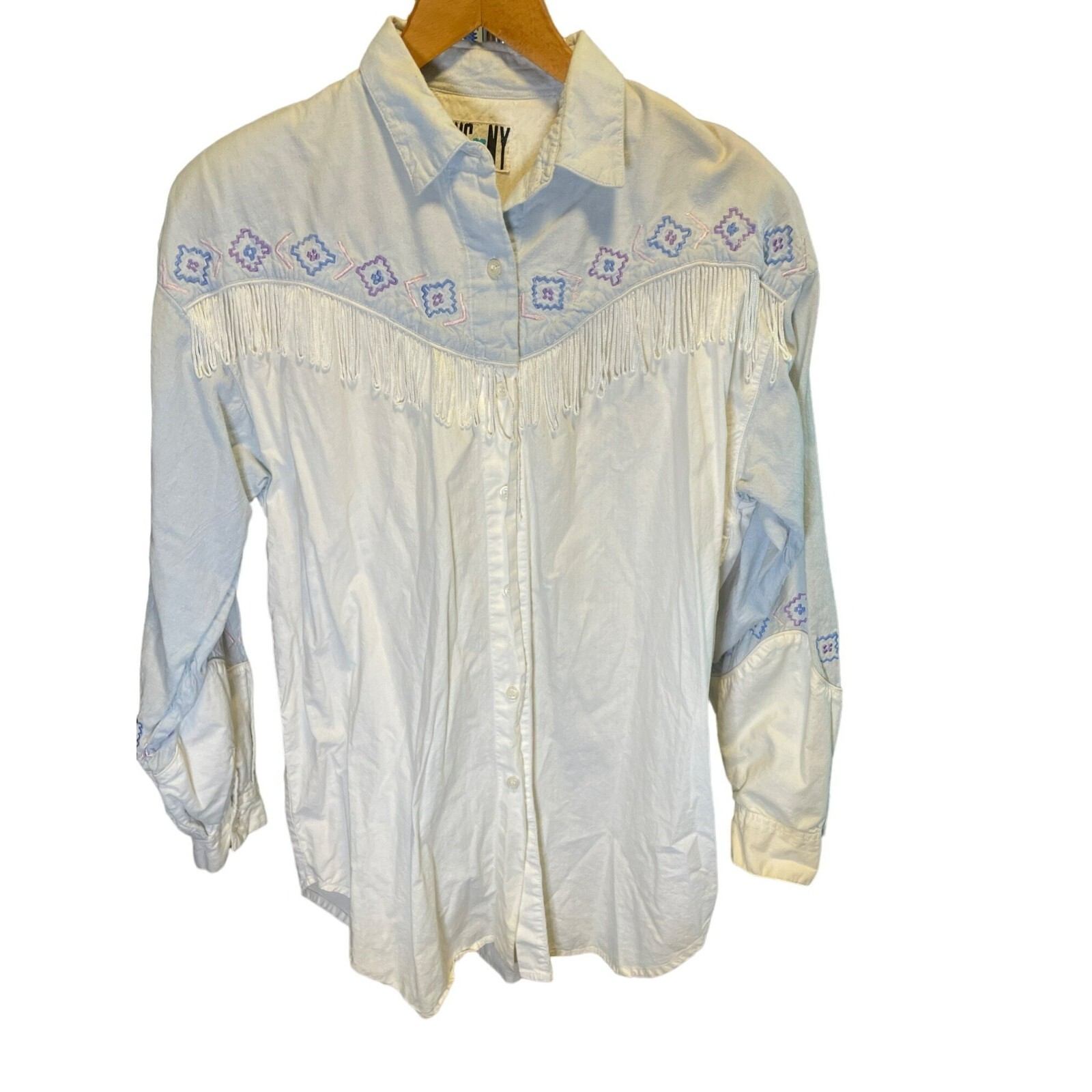 Vintage HGNY Medium Western Fringe Southwest Embroidered Long Sleeve Top Cowgirl