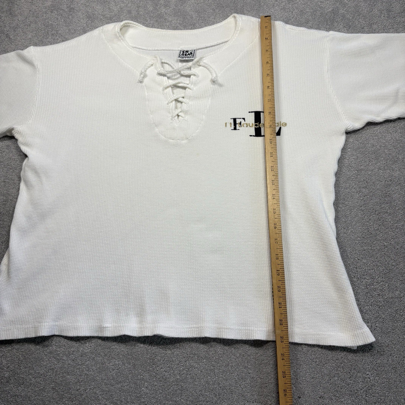 90s IN GEAR USA Waffle Knit Short Sleeve Shirt Cropped Beach One Size Vintage