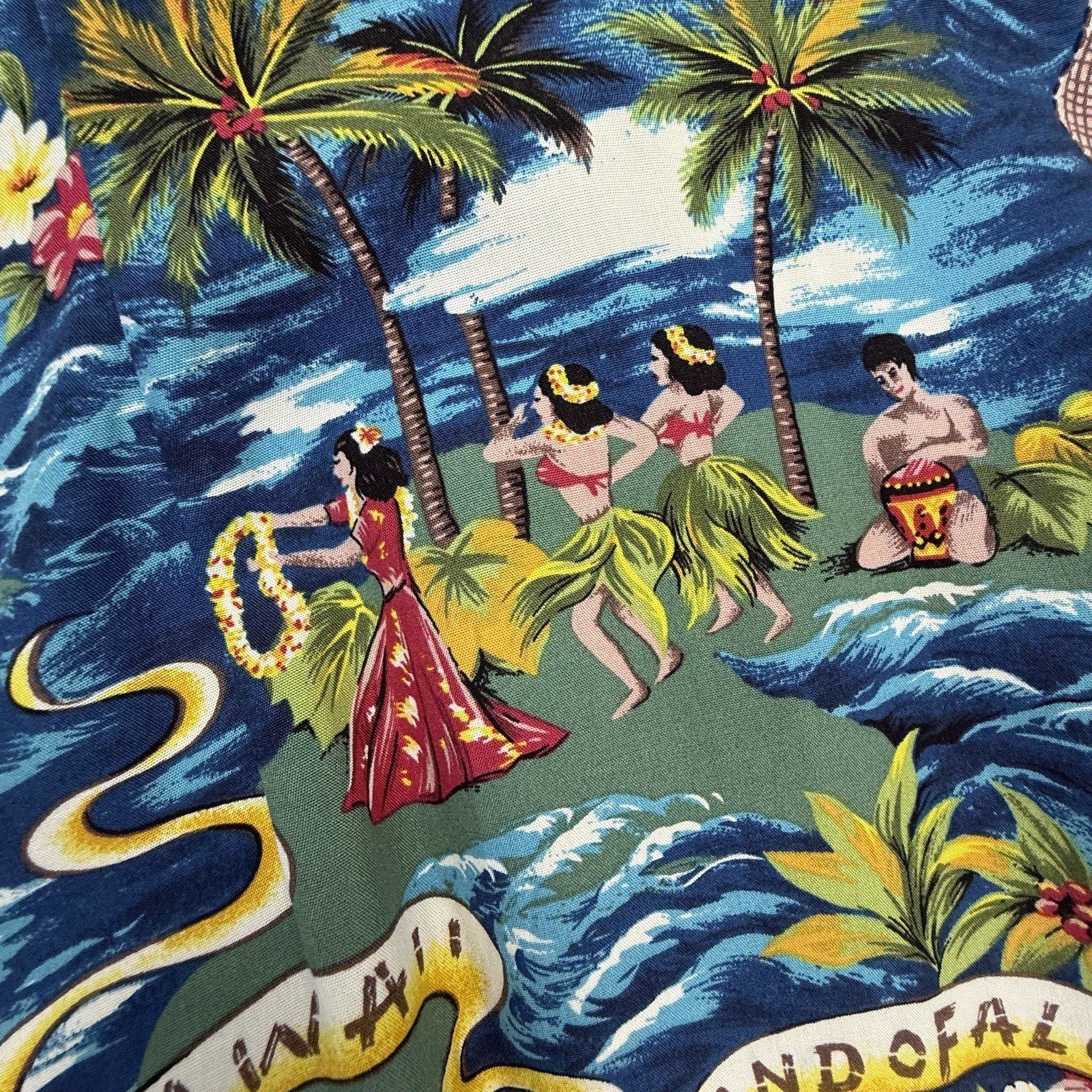Vintage Kalakaua Hawaiian Dress Women Large Ruffled Luau Dancers Rayon