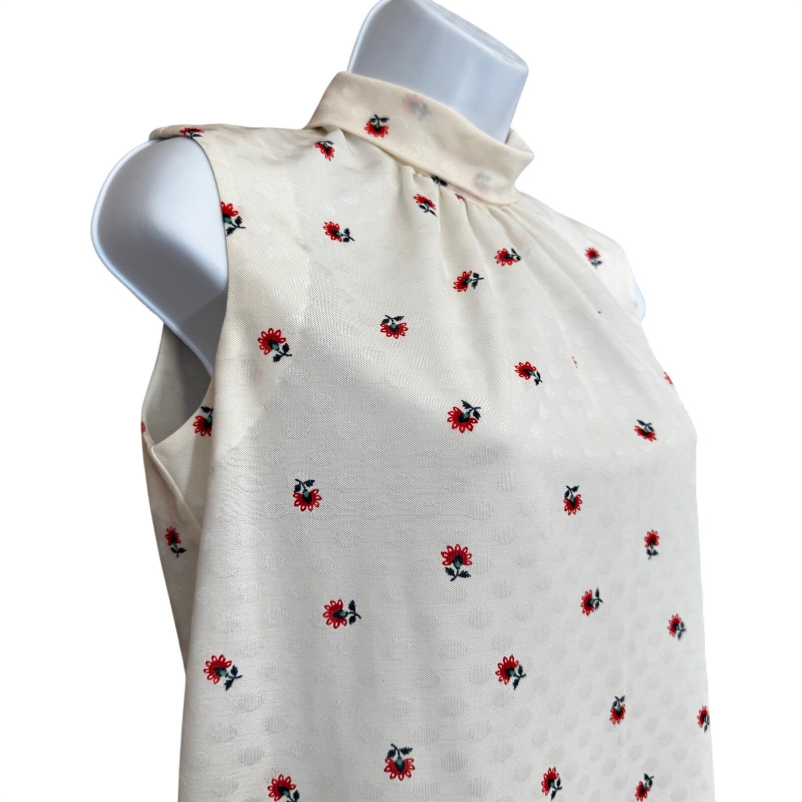 Vintage Sleeveless Floral Mock Neck Blouse Small 70s Union Made Shell Rose Retro