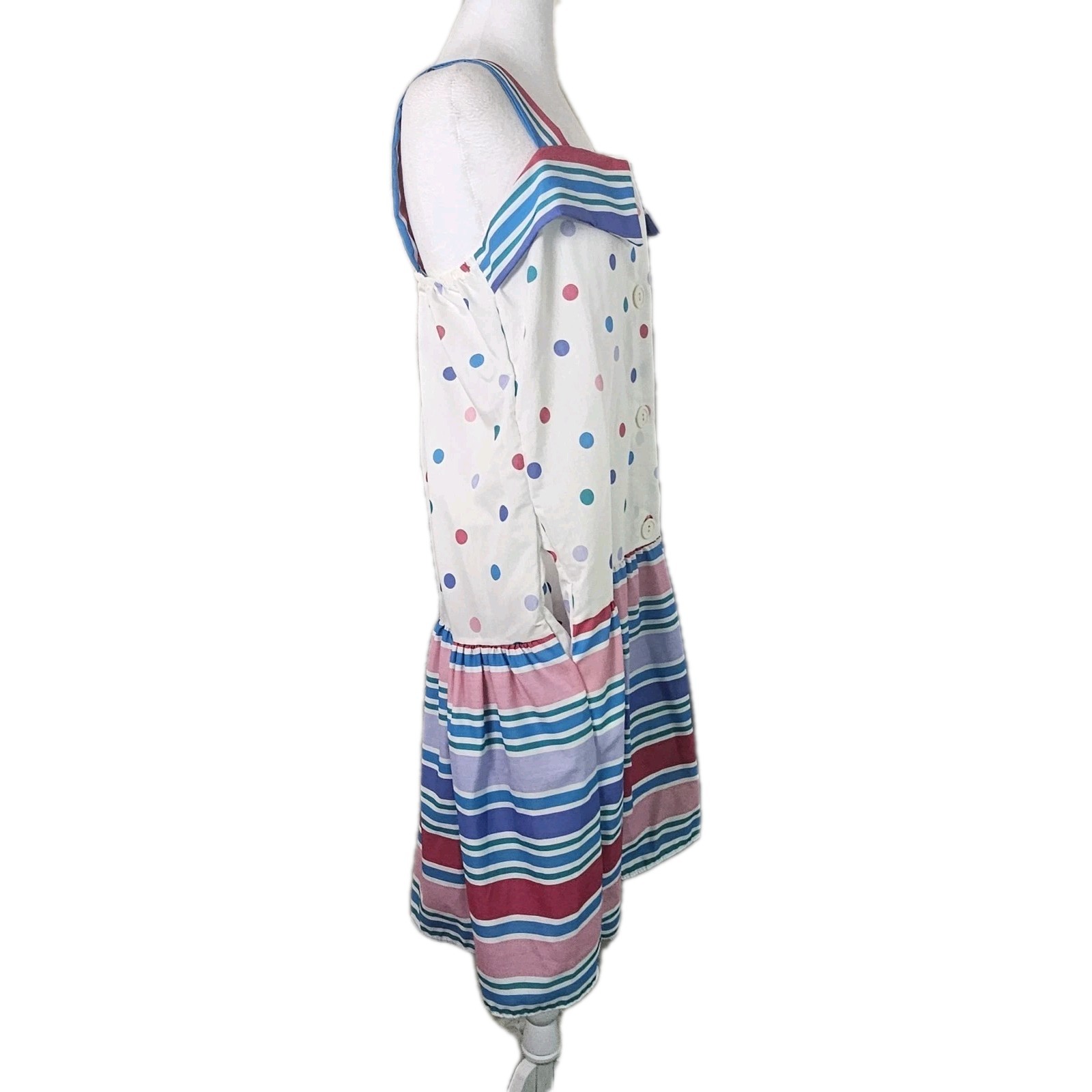 VTG 1980’s Its A Charm Deadstock Multi Color Polka Dot/Stripe Dress Whimsy Sz L