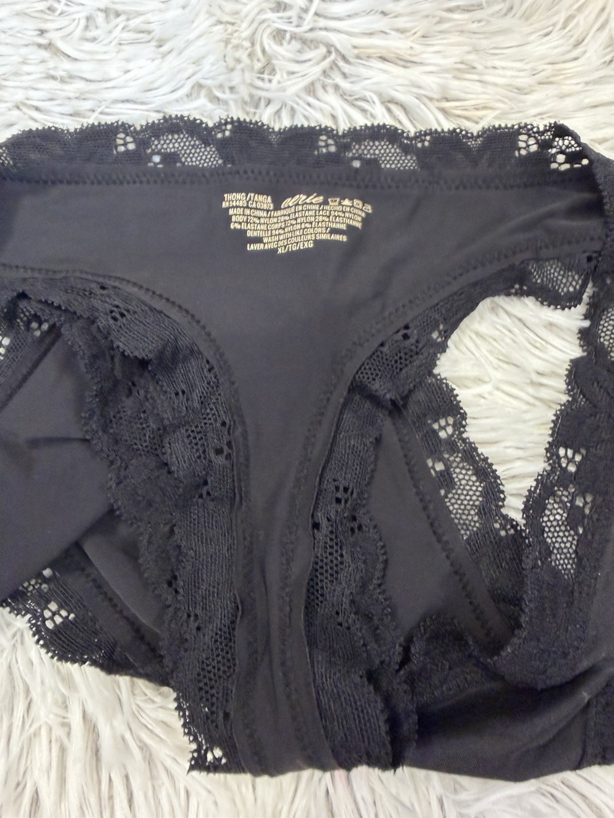 Nwt Women Aerie Tanga Signature Trim Black Lace Thong Low Rise Panty Sz X-Large