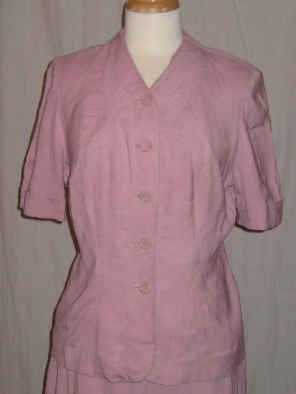 Vintage 1950s Linen Suit Short Sleeve Jacket Dress Skirt Betty Rose Cameo Pink