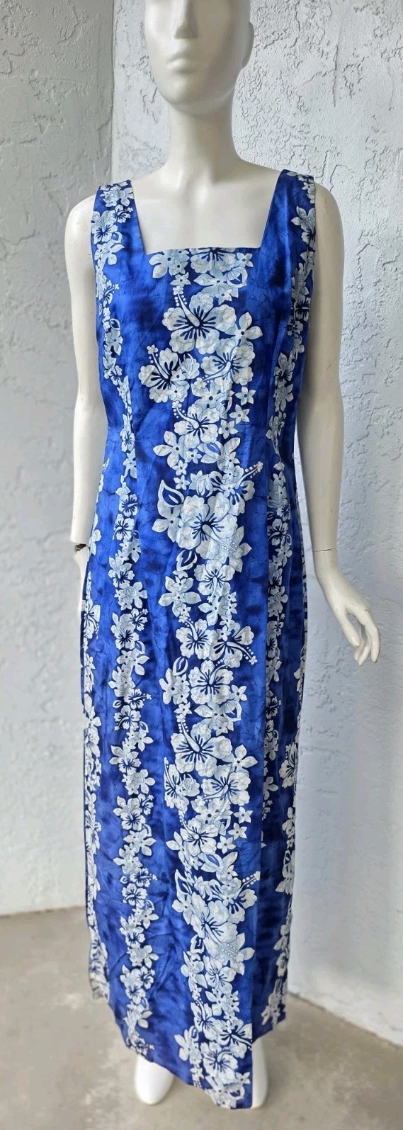 Vtg 80s Hawaiian Royal Creations Muumuu Blue Hibiscus Floral Maxi Dress Large
