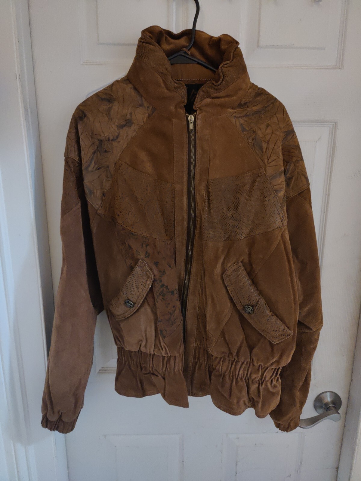 80s Vintage Winlit Snakeskin Patchwork Peplum Hem Suede Oversized Leather Jacket