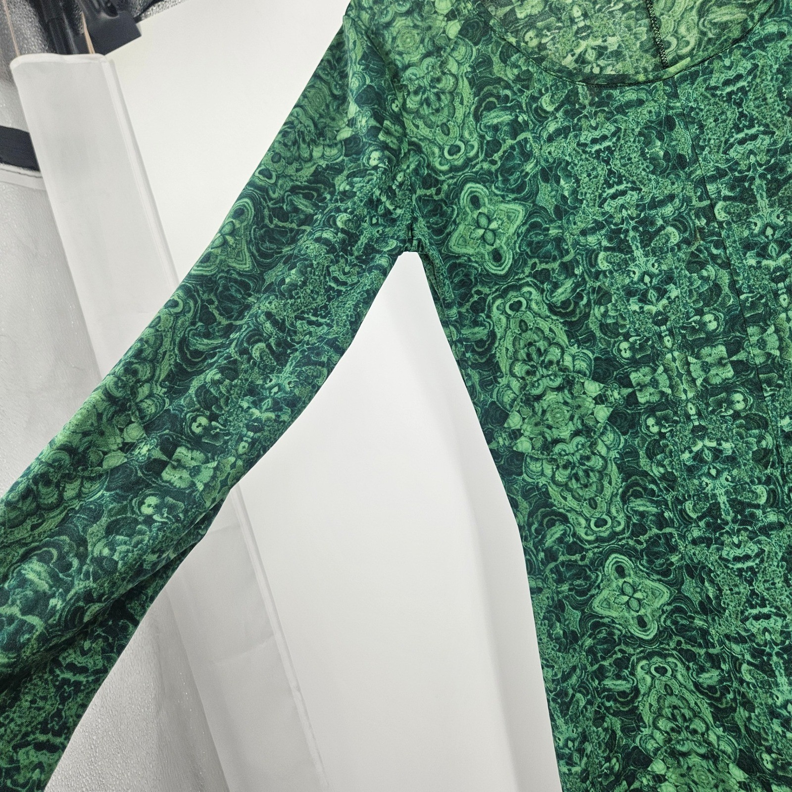 Vintage 70s Robert Janan Maxi Dress Green St Patrick Psychedelic Long Sleeve 12