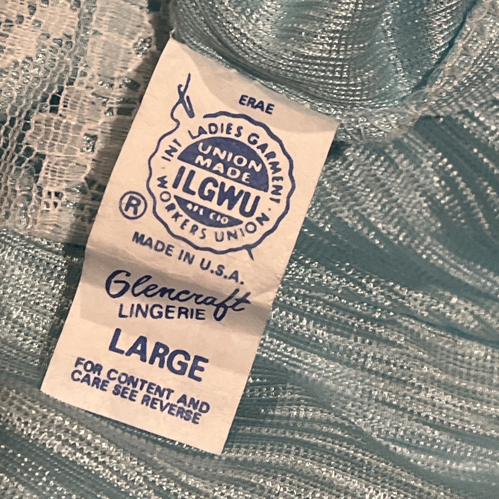 Glencraft Lingerie Nightgown Women’s L Blue Short Sleeve lace Trim Vintage