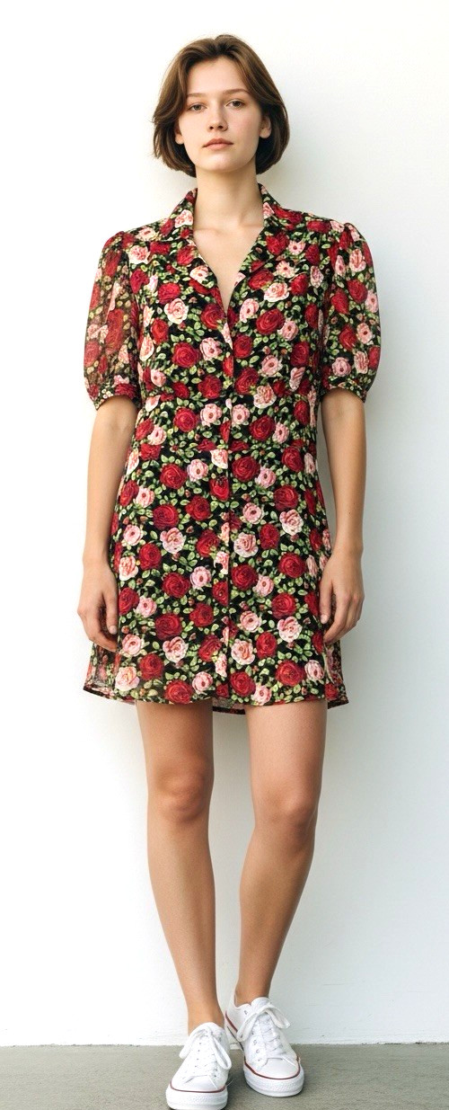 Vintage SZ 10 BETSEY JOHNSON Y2K Retro 80’s Cabbage Rose Romance Mini Dress