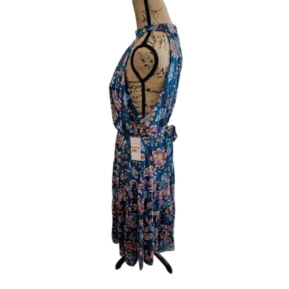 Nanette Lepore 70s vibe Teal paisley halter ruffle midi dress plus size 14 new