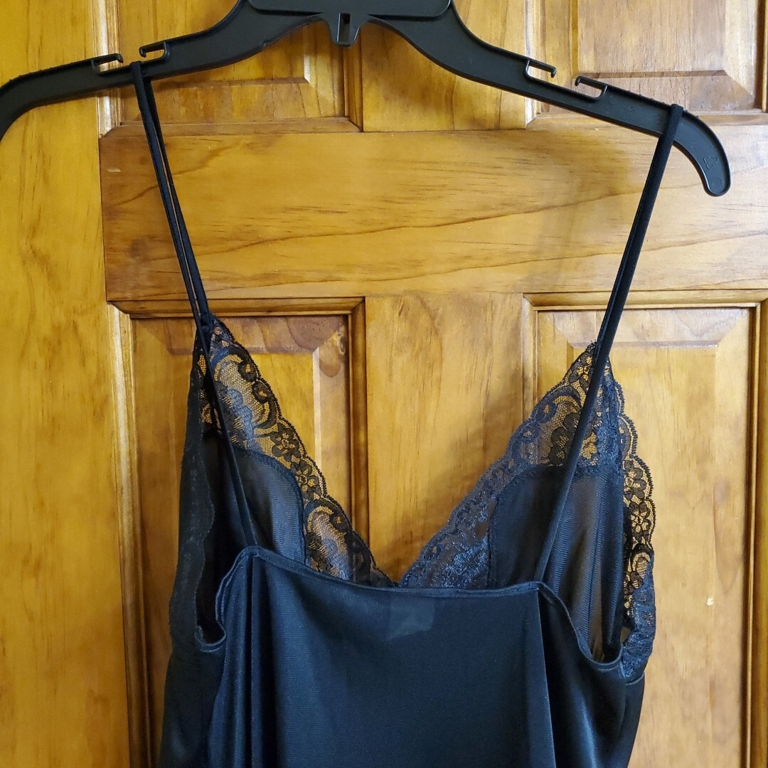 Fredericks of Hollywood Med Nightgown Womens Black Lace Vintage 80s Slip Dress